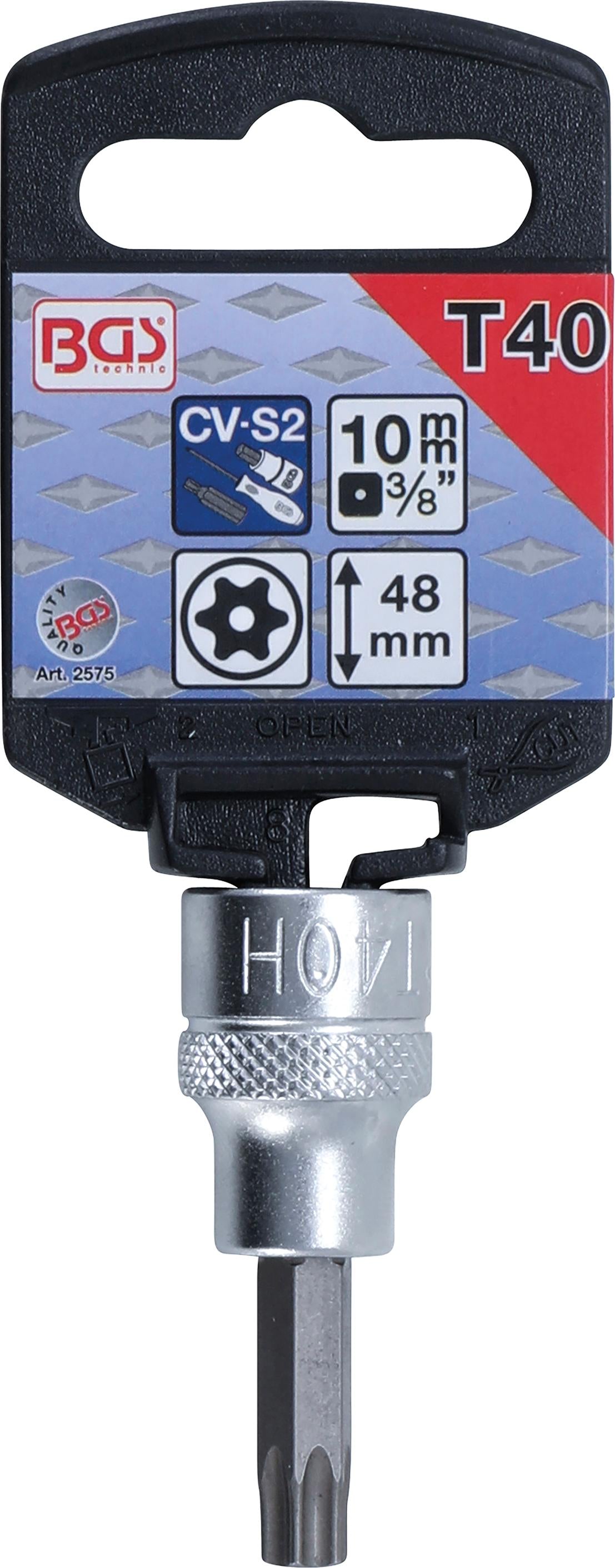 Antgalis įpresuotas į galvutę | 10 mm (3/8") | T-Star su skyle | (Torx) T40 (2575)
