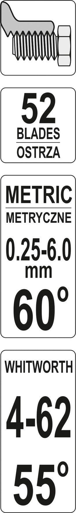 Sriegmatis dvigubas | 52 lapelių | metrinis 0,25 - 6,00 mm / 4 - 62 colinis (YT-29984)