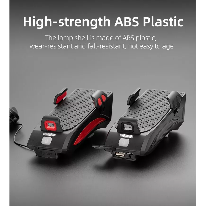 Dviračio žibintas su telefono laikikliu | signalas | daugiafunkcinis / powerbank | USB | 3 led (RBL3)