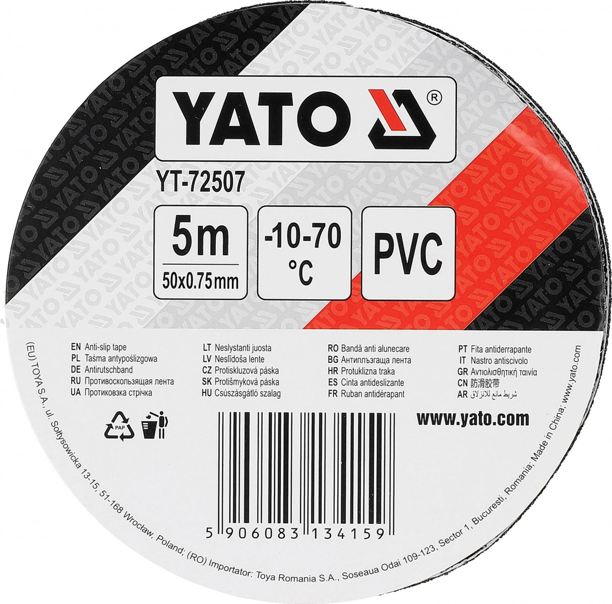 Juoda + šviesą atspindinti neslystanti PVC juosta laiptams ir praėjimams | 50 mm x 5 m (YT-72507)