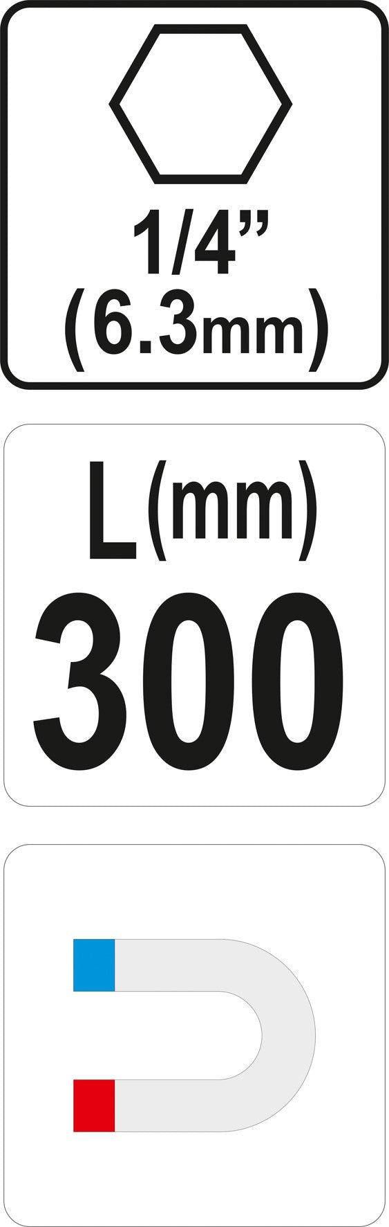 Antgalių laikiklis magnetinis ilgas | 6,3 mm (1/4") | 300 mm (YT-04684)