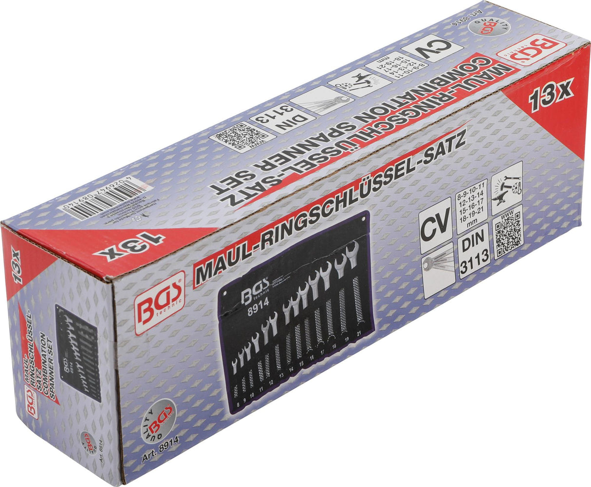 Kombinuotų raktų rinkinys | atviras galas su terkšlės funkcija | 8 - 21 mm | 13 vnt. (8914)