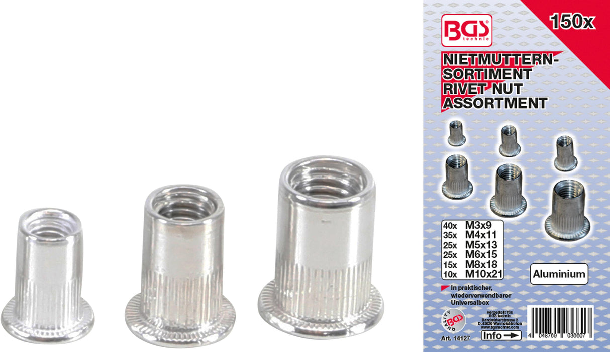 Srieginių kniedžių galvučių asortimentas | aliuminis | 150 vnt. (14127)