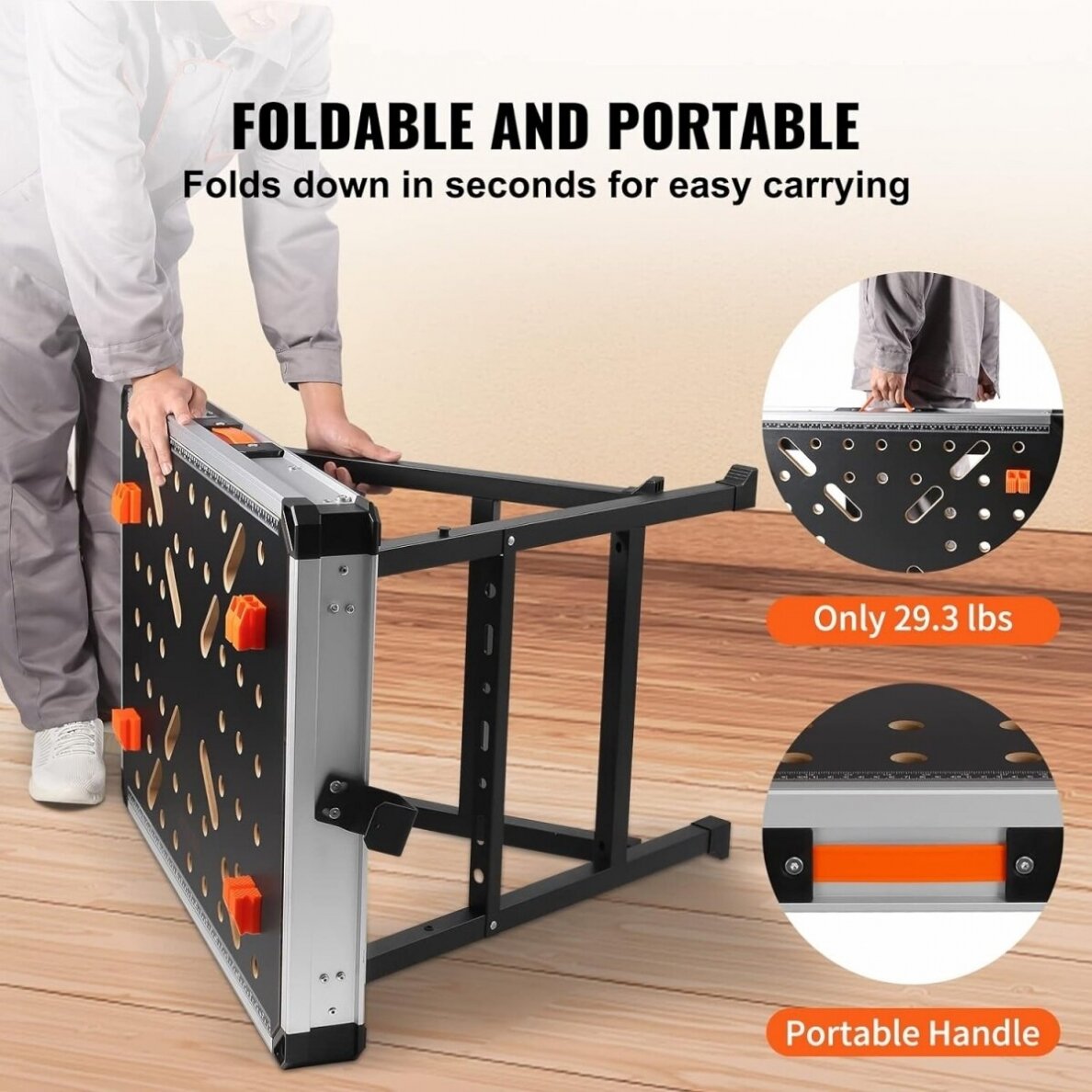 Nešiojamas darbo stalas su dėžutėmis, jungtimis ir F tipo spaustuvais (WB33C)