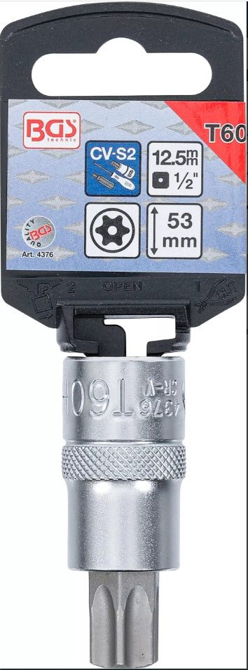 Antgalis įpresuotas į galvutę | 12,5 mm (1/2") | T-Star su skyle (Torx) T60 (4376)