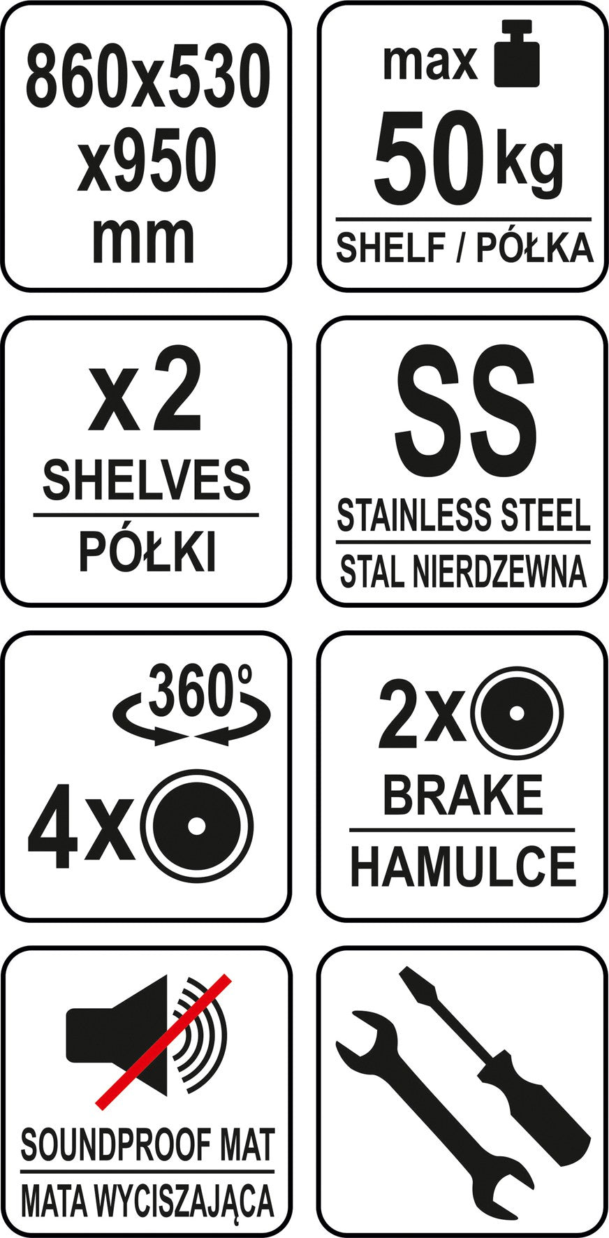 Serviravimo vežimėlis | 2 lentynos | nerūdijantis plienas (YG-09090)