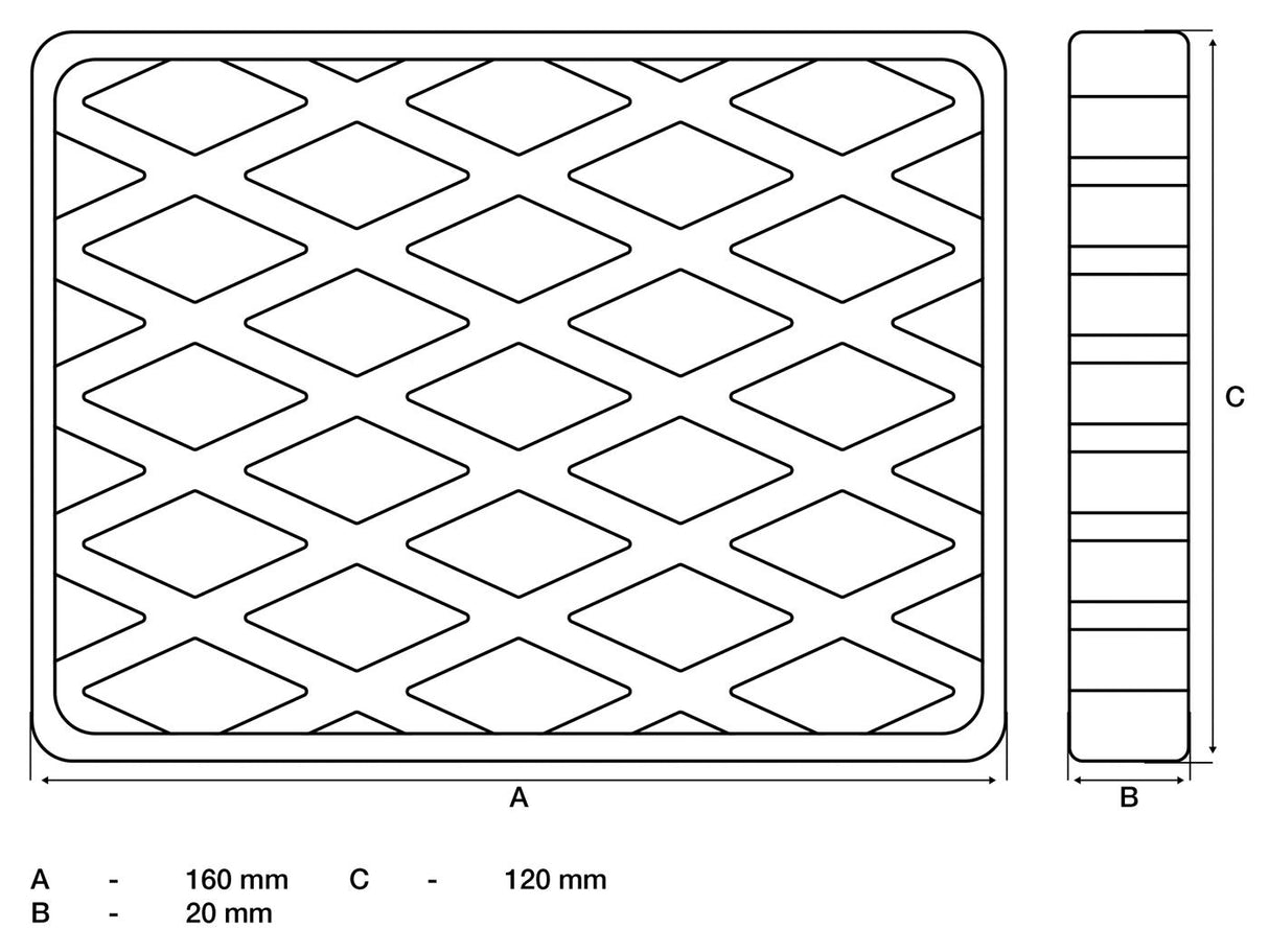 Guminis padas | auto keltuvams | 160 x 120 x 20 mm (7036)