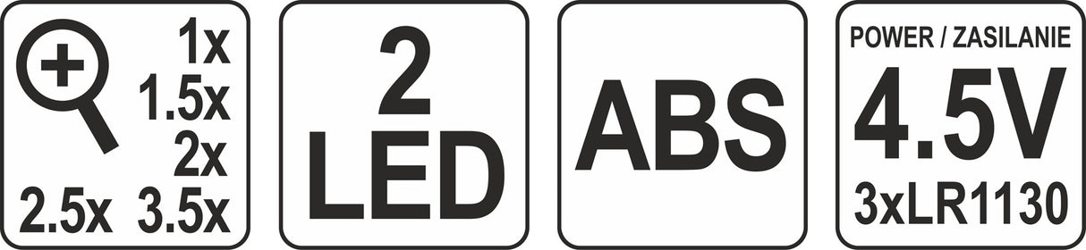 Binoklinė lupa su apšvietimu | dedama ant galvos | 5 nustatymai X1/X1,5/X2/X2,5X/3,5 (YT-73842)