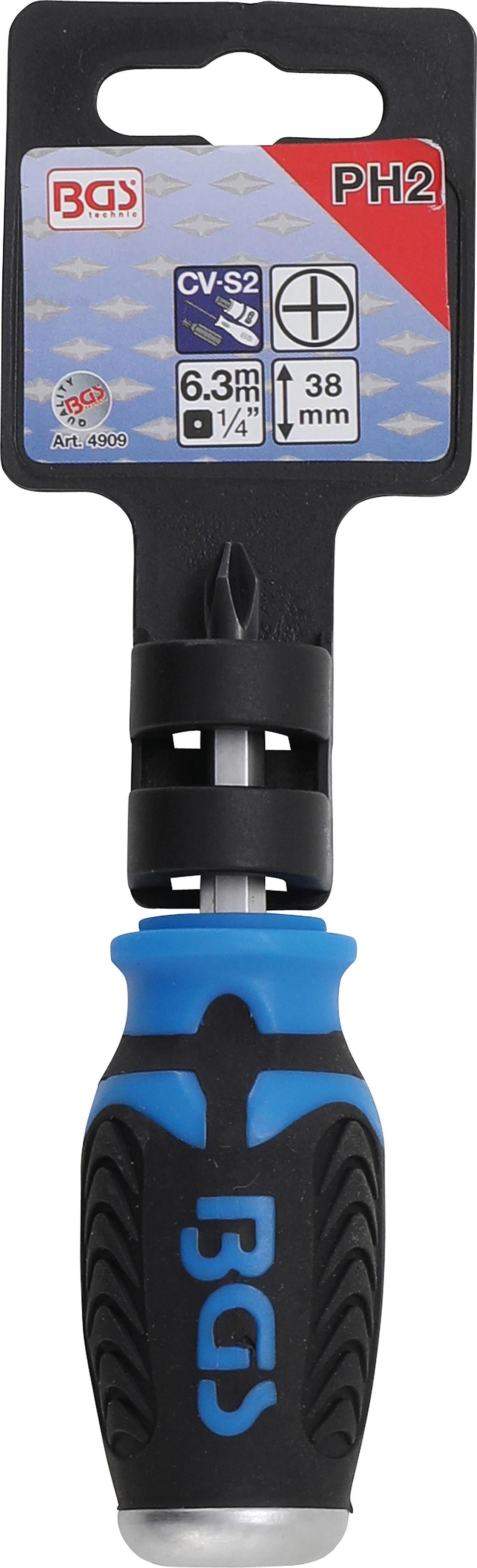 Atsuktuvas kalamas | Kryžminis PH2 | trumpas tipas | su 6.3 (1/4") skyle rankenoje (4909)