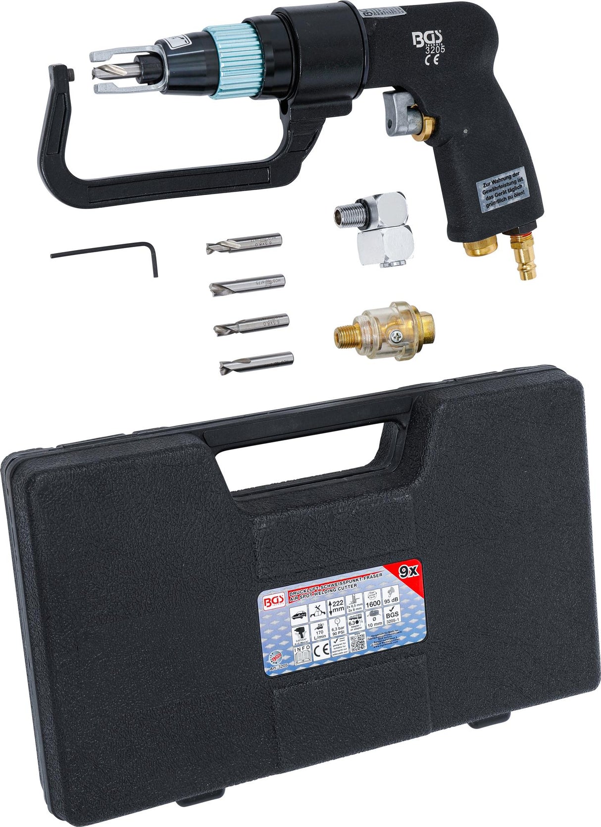 Pneumatinis suvirinimo taškų nugrežėjas su rinkiniu (3205)