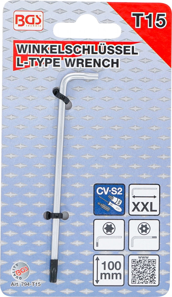 L tipo raktas | ilgas tipas | T-Star (su skyle) (Torx) T15 (794-T15)