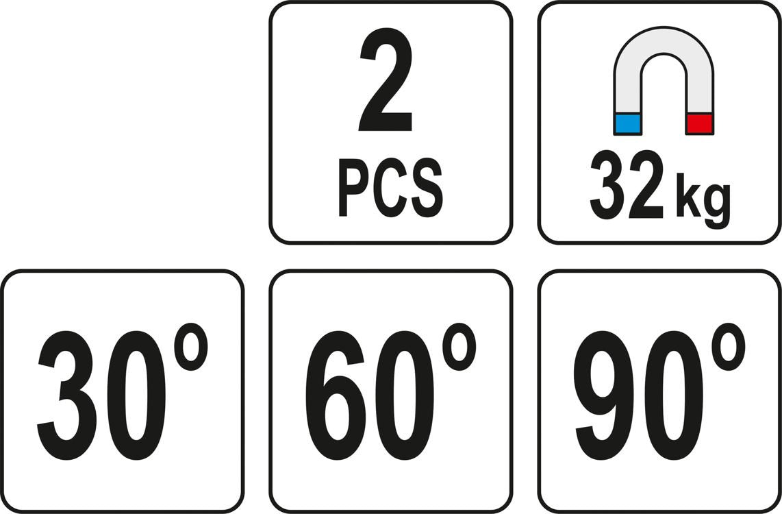 Magnetiniai laikikliai suvirinimo darbams | Tipas L | 32 kg / 2 vnt. (YT-08723)