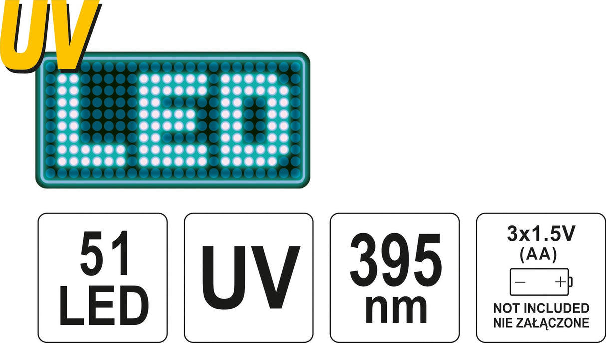 UV žibintuvėlis ir akiniai kondicionavimo sistemos nuotėkio aptikimui | UV 21 LED (YT-08581)