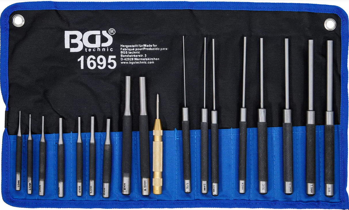 Išmušėjų rinkinys | 100-150-200 mm | 1,5 - 9,5 mm | įskaitant centro žymeklį | 18 vnt. (1695)