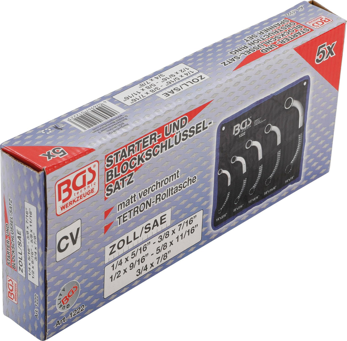 Kilpinių raktų komplektas | Coliniai dydžiai | 1/4 "- 7/8" | 5 vnt. (1222)