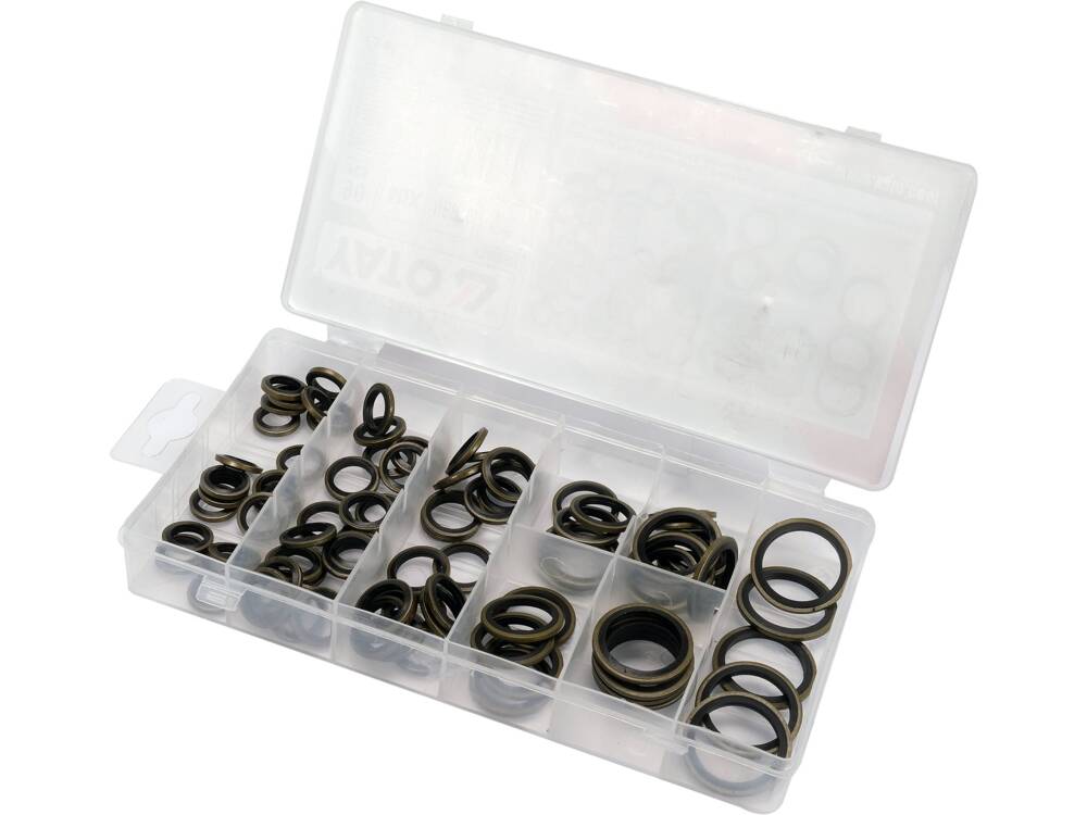 Sandarinimo žiedų asortimentas | metalas / guma NBR 70 | 90 vnt. (YT-068581)