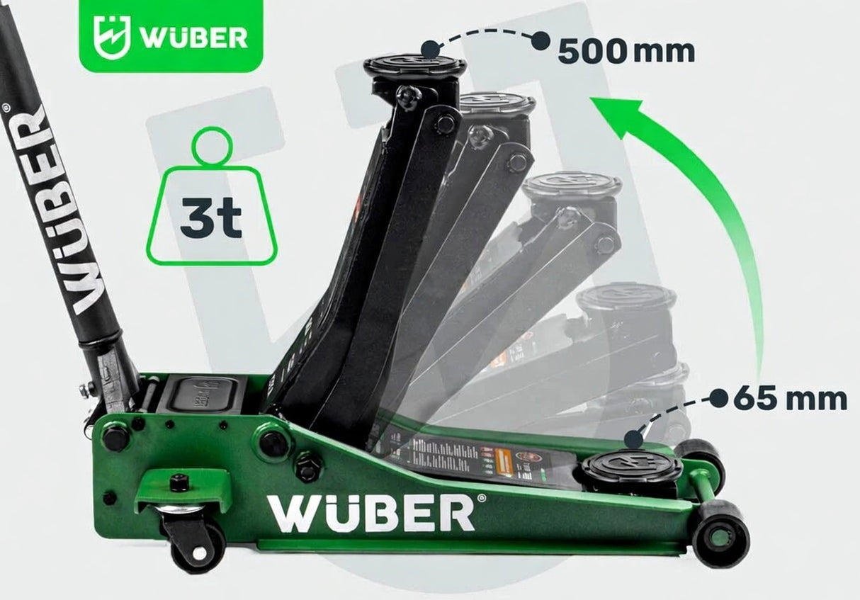 Žemo profilio hidraulinis domkratas su ratukais Wüber W22003 | dvigubas stūmoklis | 65-500 mm | 3 t (W22003)