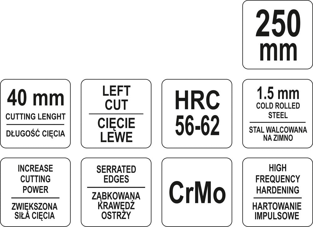 Žirklės skardai | kairinės | CrM | 250 mm (YT-1960)