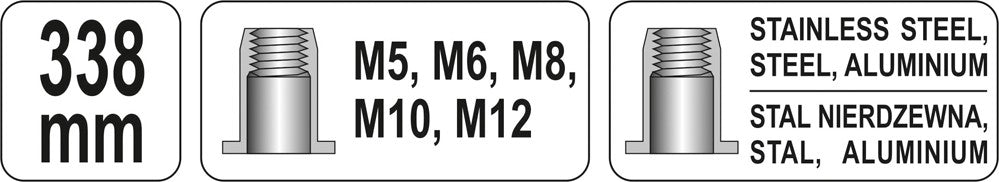 Kniediklis srieginėms kniedėms | M6/M8/M10/M12 (YT-36119)