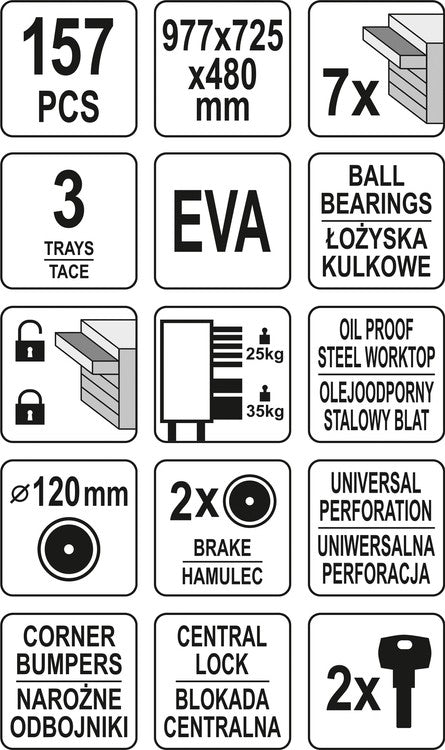Įrankių spintelė | 157 įrankiai | 7 stalčiai (YT-55308)