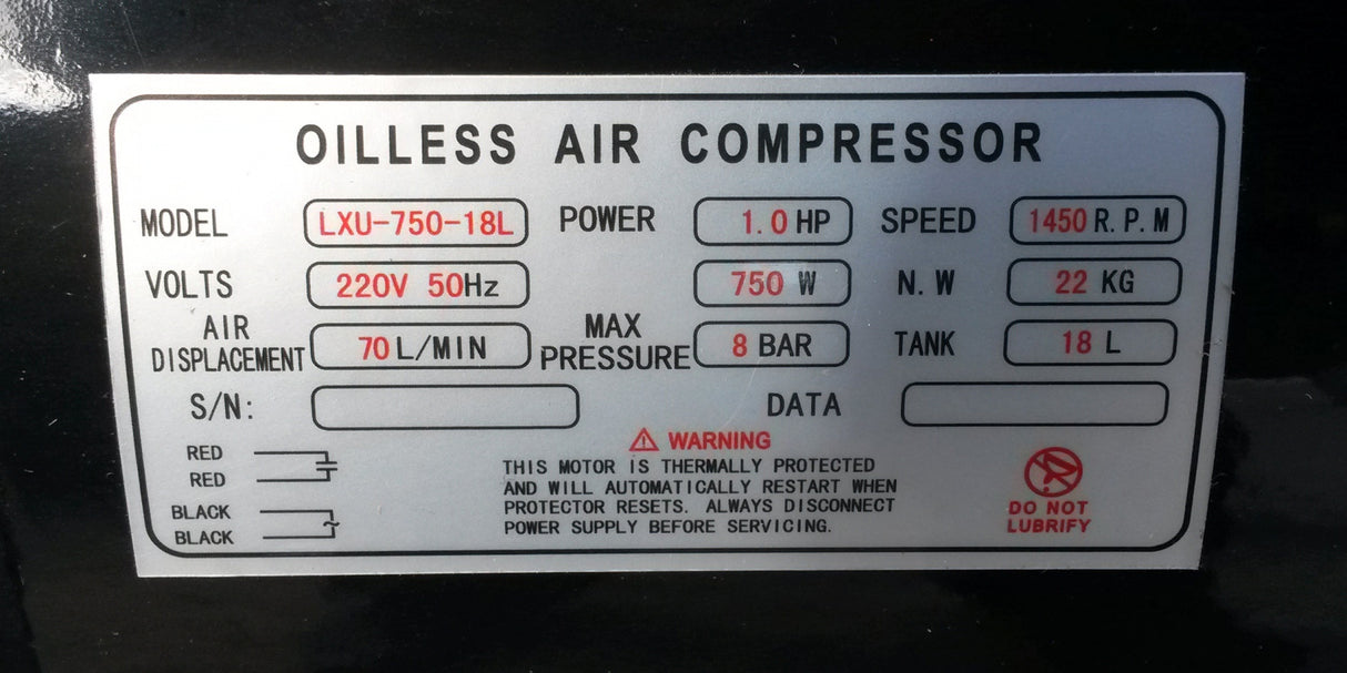 Oro kompresorius tylus | betepalinis | 18L/1,0HP/140 L/min (LXU-75018L)