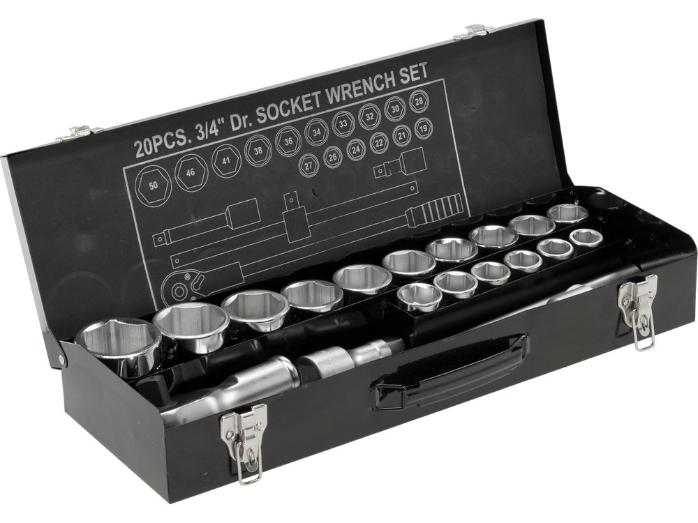 Galvučių komplektas 6 kampų | 19-50 mm | metalinė dėžė | 20 mm (3/4") | 20 vnt. (YT-1335)