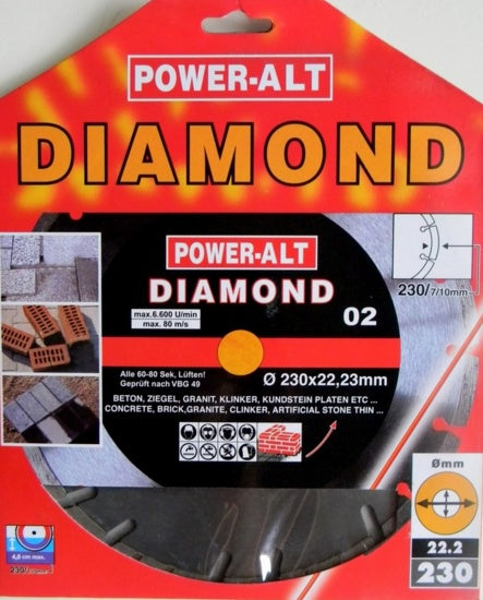 Deimantinis pjovimo diskas 230mm X1.8X2.6X7.0, segment/turbo (PAST0230)