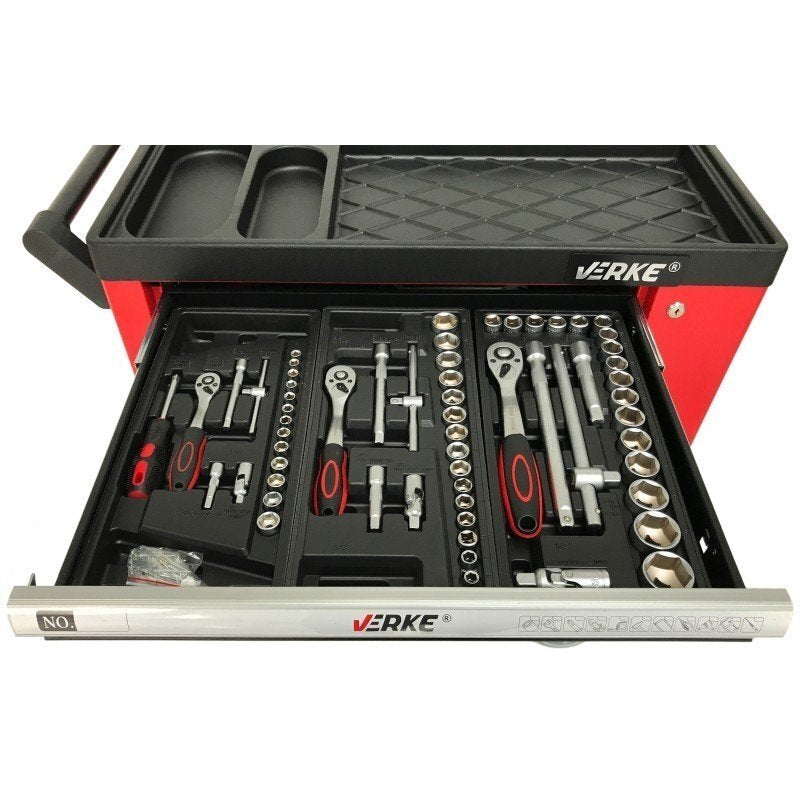 Įrankių spintelė ant ratukų | 7 stalčiai | 1 šoninės durys | su įrankiais (H7006)