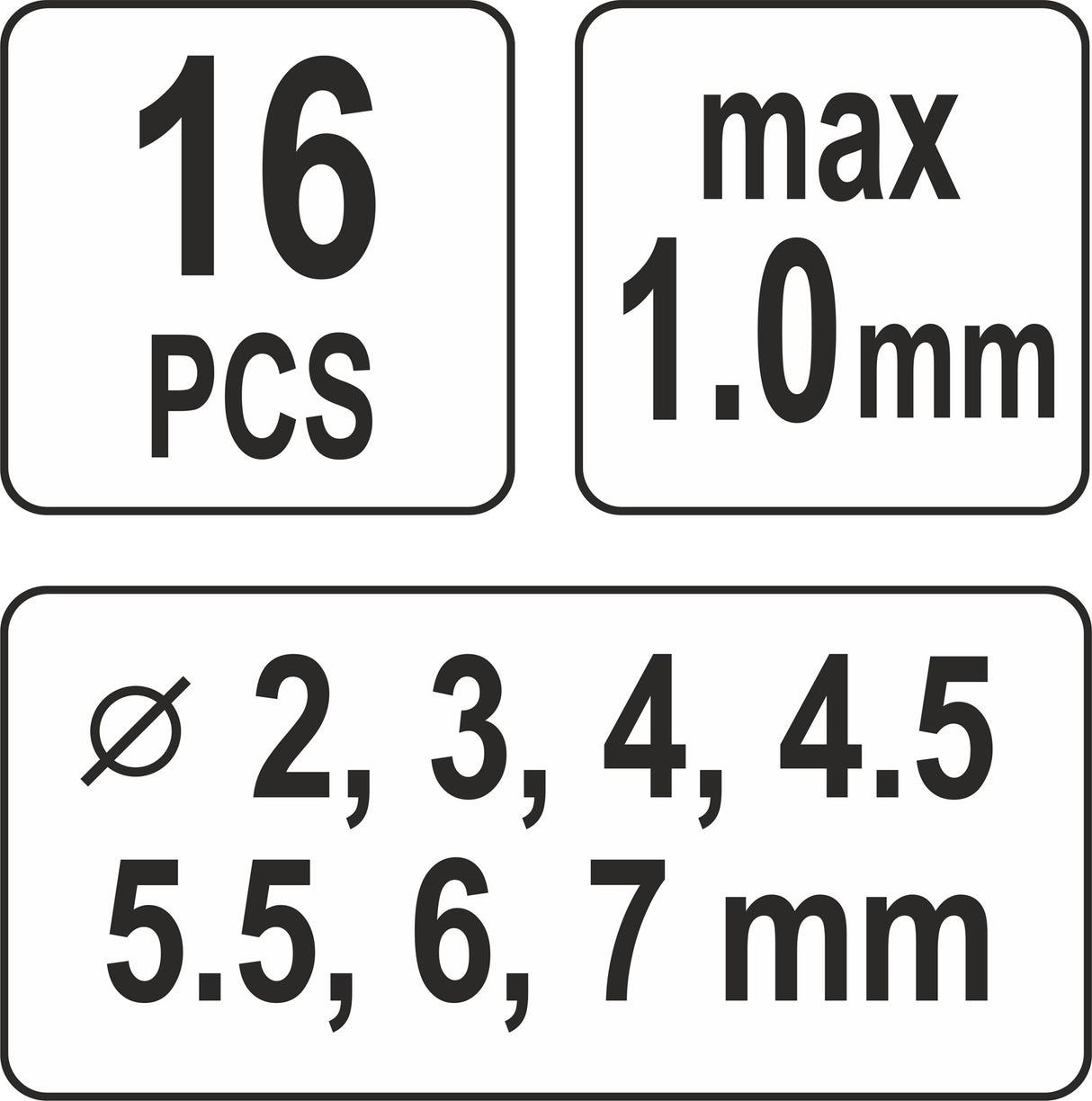 Replės skylių darymui metale | 7 dydžiai | 16 vnt. (YT-18973)