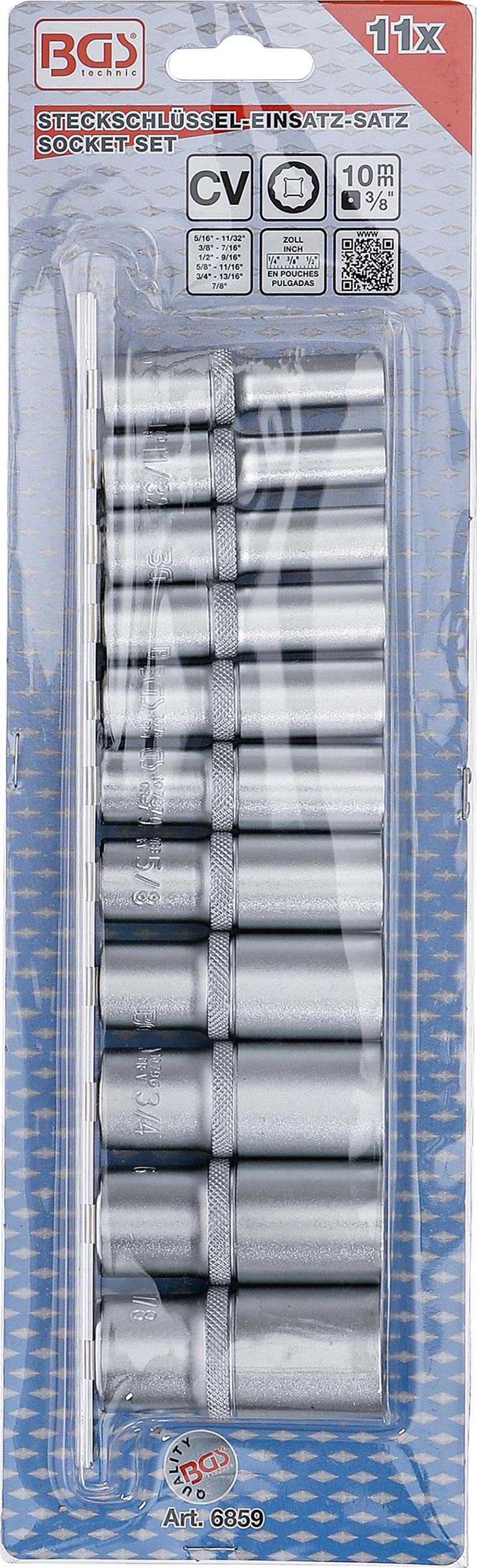 Galvučių rinkinys, 12-kampų, ilgos | 10 mm (3/8") | Coliniai dydžiai | 11 vnt. (6859)