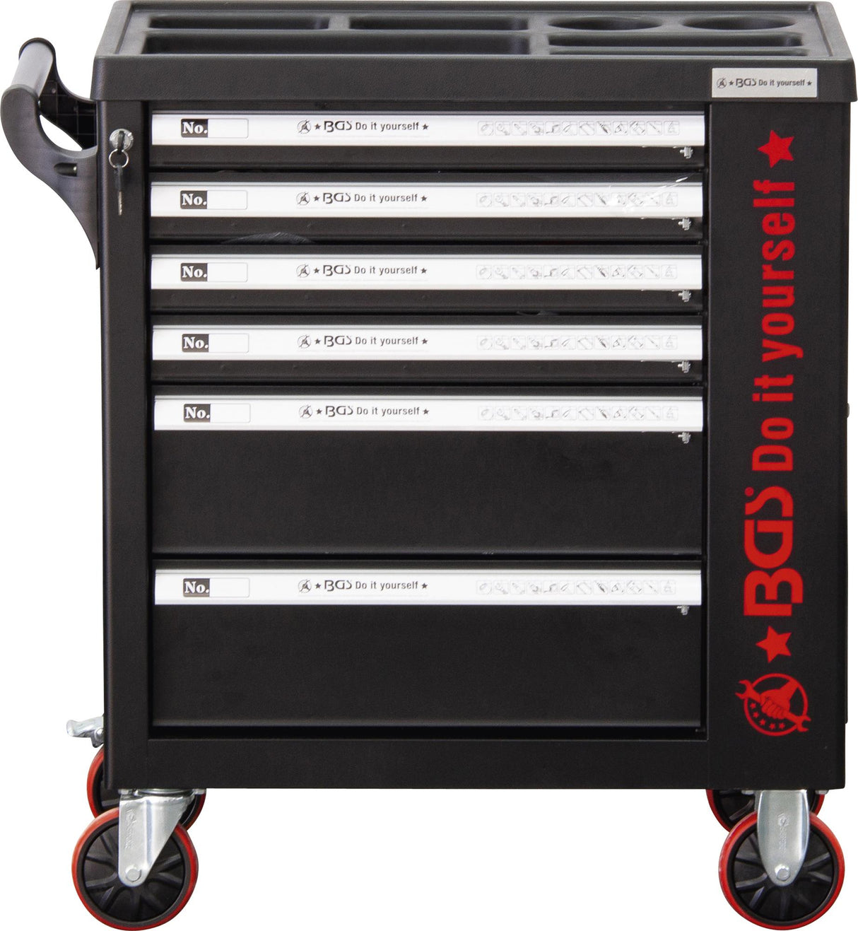 Įrankių spintelė ant ratukų | 6 stalčiai | 1 šoninės durys | tuščia (6055-1)