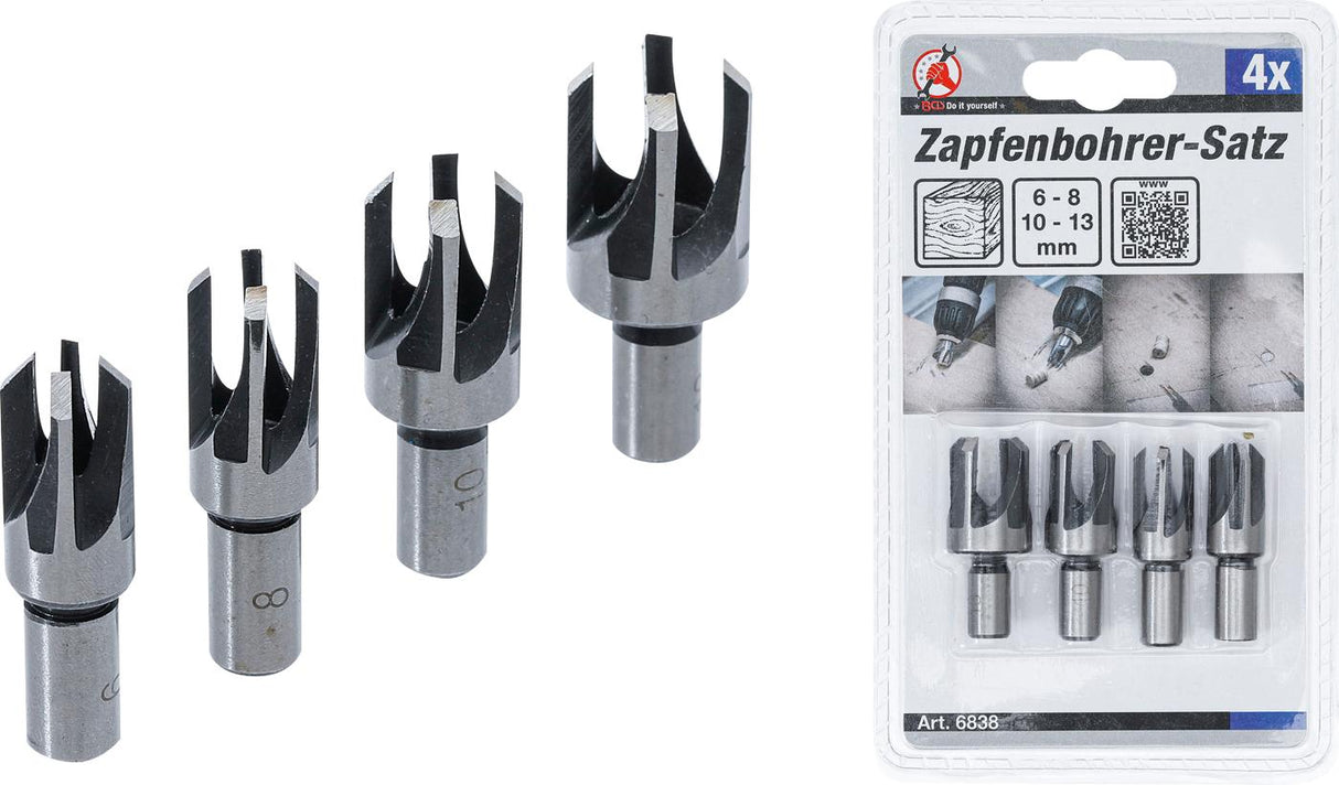 Frezų / kamštinių grąžtų rinkinys medžiui | 6 - 8 - 10 - 13 mm | 4 vnt. (6838)