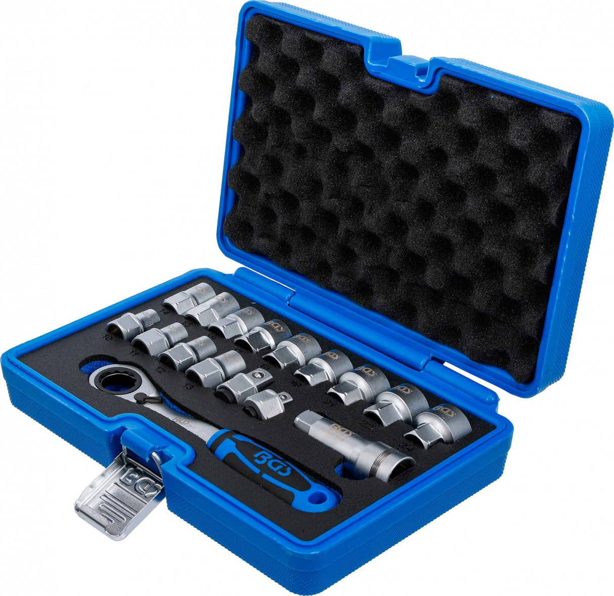 Kiauryminių galvučių rinkinys su terkšle | 19 mm | Gear Lock | 10 - 24 mm | 17 vnt (74712)