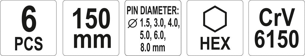 Išmušėjų komplektas | 1,5-8 mm | 6 vnt. (YT-47121)