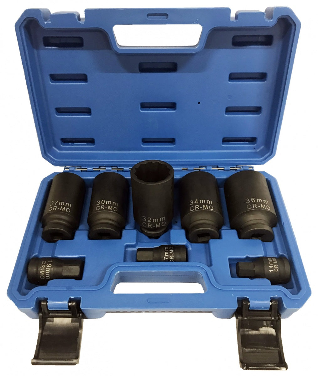 Ilgų galvučių rinkinys pusašiams | Cr-Mo | 12 kampų | 27 - 36 mm | 8 vnt. (SK5335)