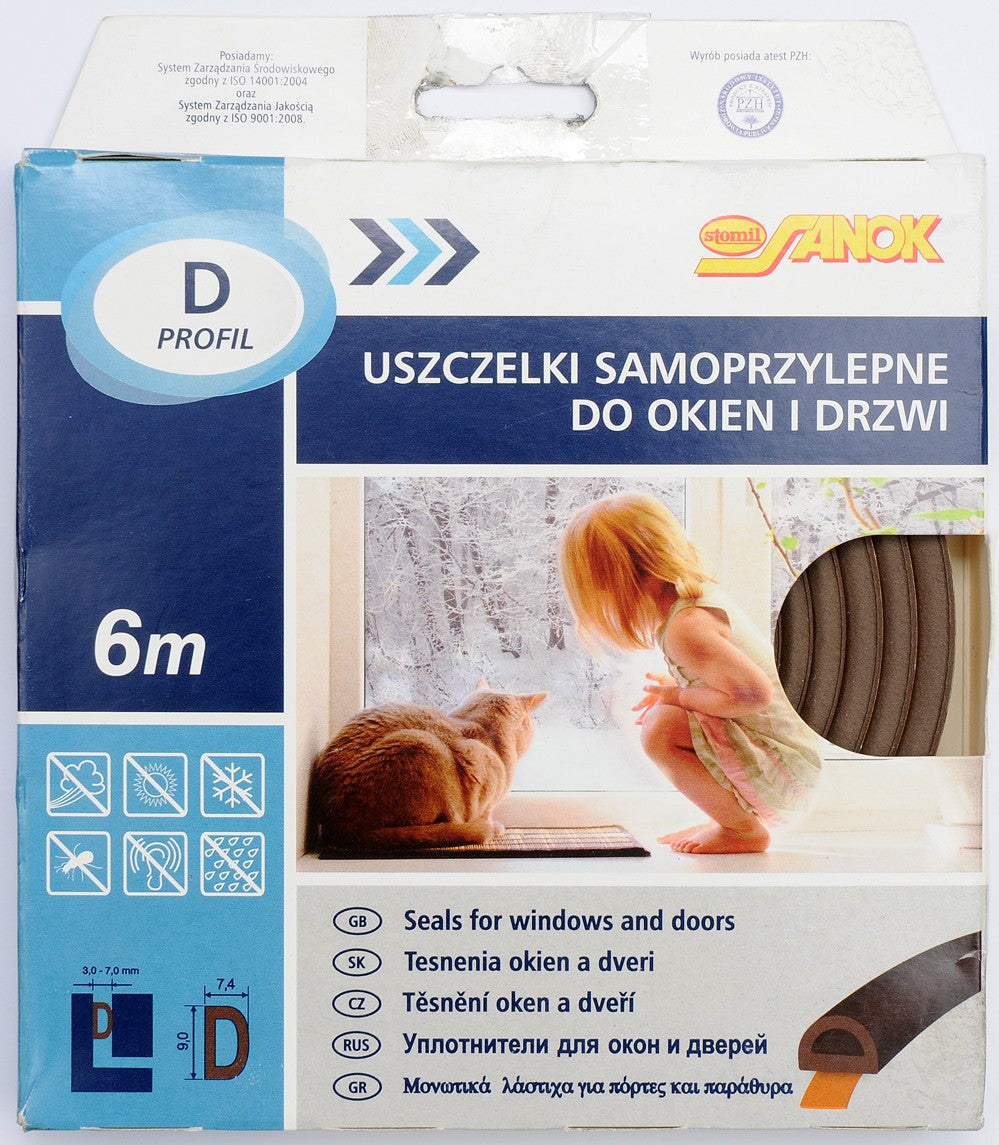 Lipni sandarinimo juosta langams, durims 6m, D-profilis, ruda (76762)