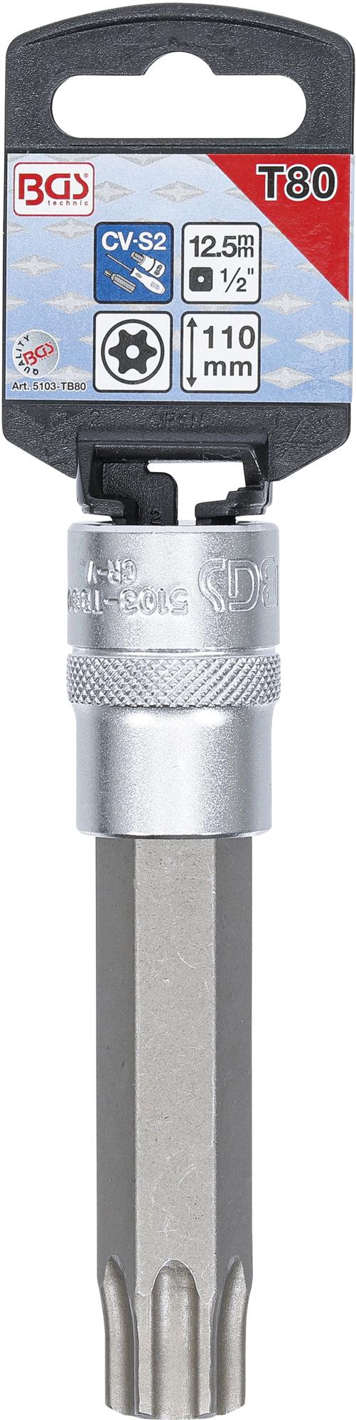 Antgalis įpresuotas į galvutę | lgis 110 mm | 12,5 mm (1/2") | T-Star su skyle (Torx) T80 (5103-TB80)