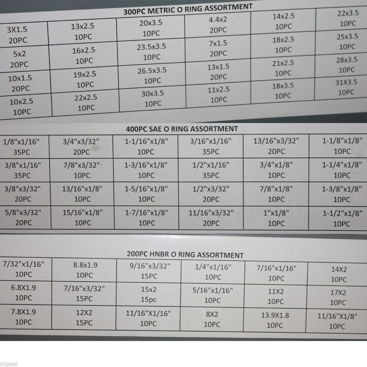 Įvairių guminių tarpinių-manžetų rinkinys su stovu (metrinės, colinės, žalios) 900 vnt (8045-900)