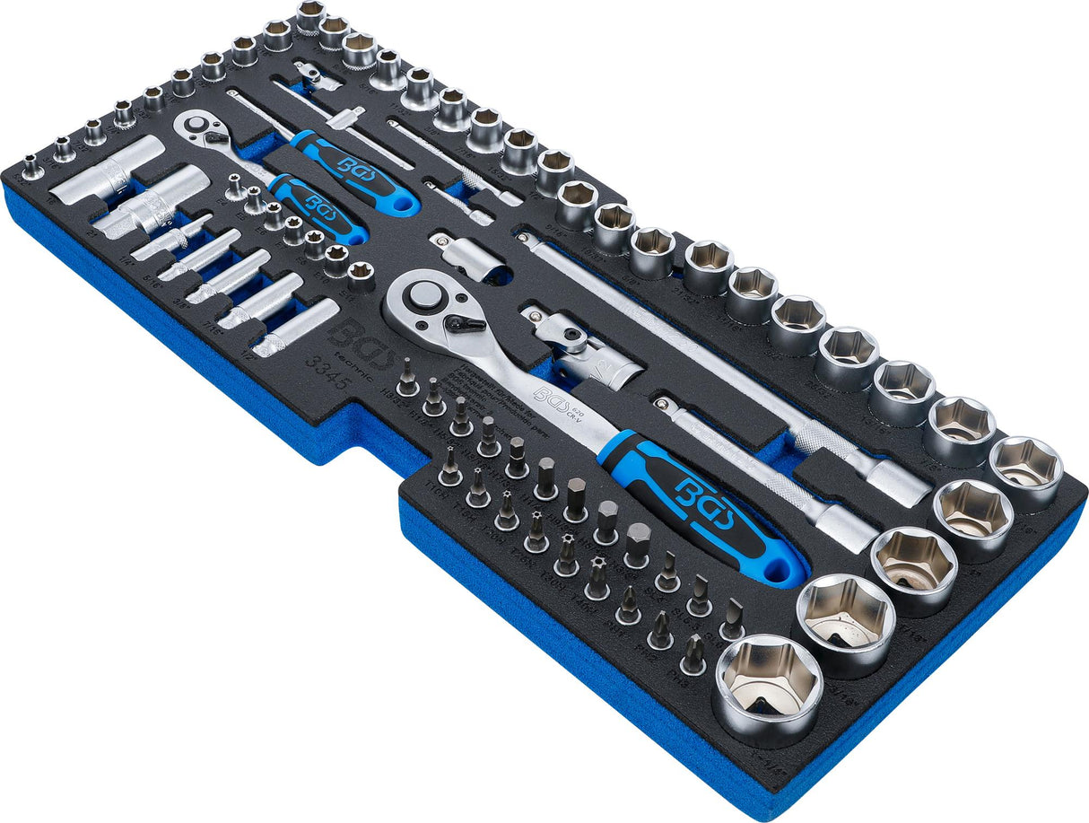 Įrankių dėklas iš 3312 pozicijos: galvučių rinkinys | 12,5 mm (1/2") + 6,3 mm (1/4") | 78 vnt. (3345)