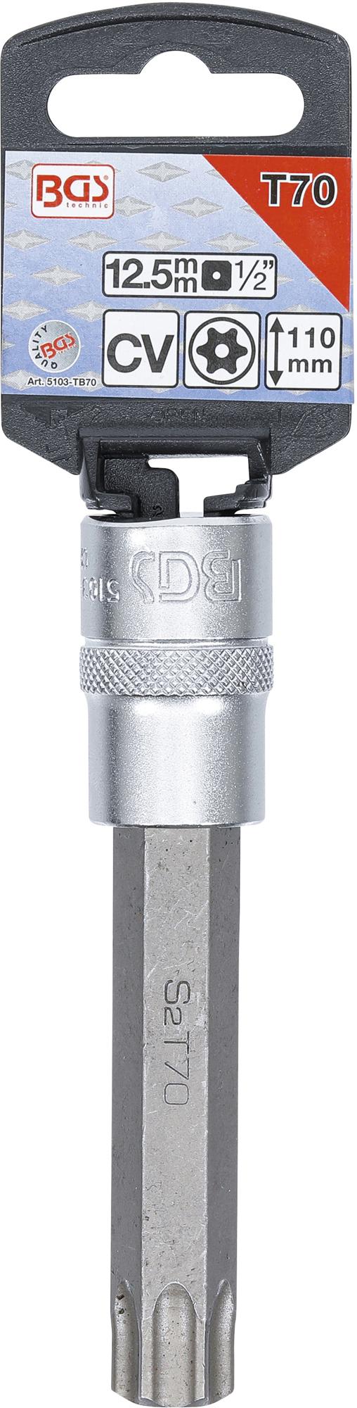 Antgalis įpresuotas į galvutę | ilgis 110 mm | 12,5 mm (1/2") | T-star su skyle (Torx) T70 (5103-TB70)