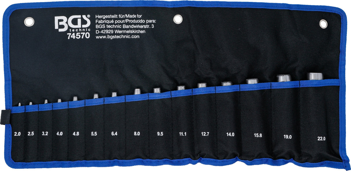 Skylių išmušėjų rinkinys | 2 - 22 mm | 15 vnt. (74570)