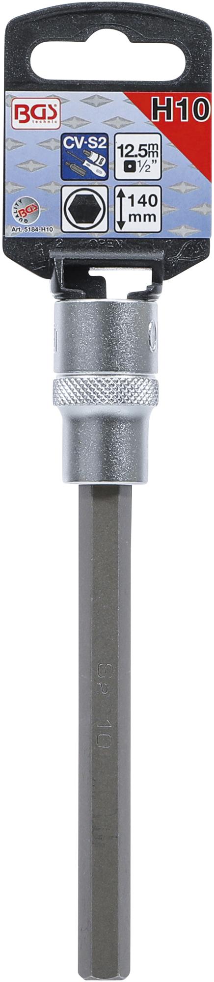 BIT SOCKET | LENGTH 140 MM DRIVE | 12.5 MM (1/2") DRIVE | INTERNAL HEXAGON 10 MM (5184-H10)
