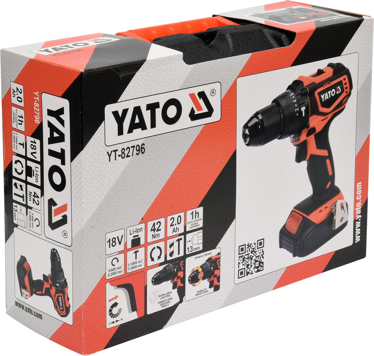 Akumuliatorinis smūginis gręžtuvas / suktukas bešepetėlinis, LI- ION 18V 2,0AH (YT-82796)