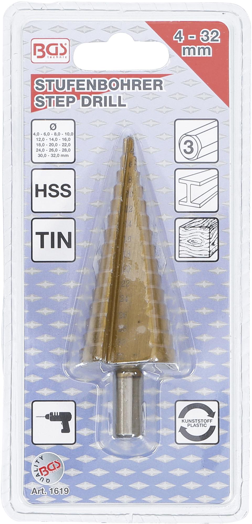 Grąžtas skylės (pa)platinimui pakopinis | Titano nitridas | Ø 4 - 32 mm (1619)