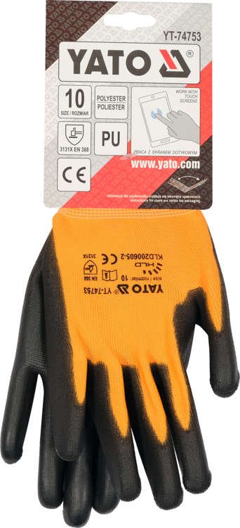 Darbo pirštinės | poliesteris / dengta poliuretanu PU | tinka jutikliniams ekranams | 10 dydis (YT-74753)