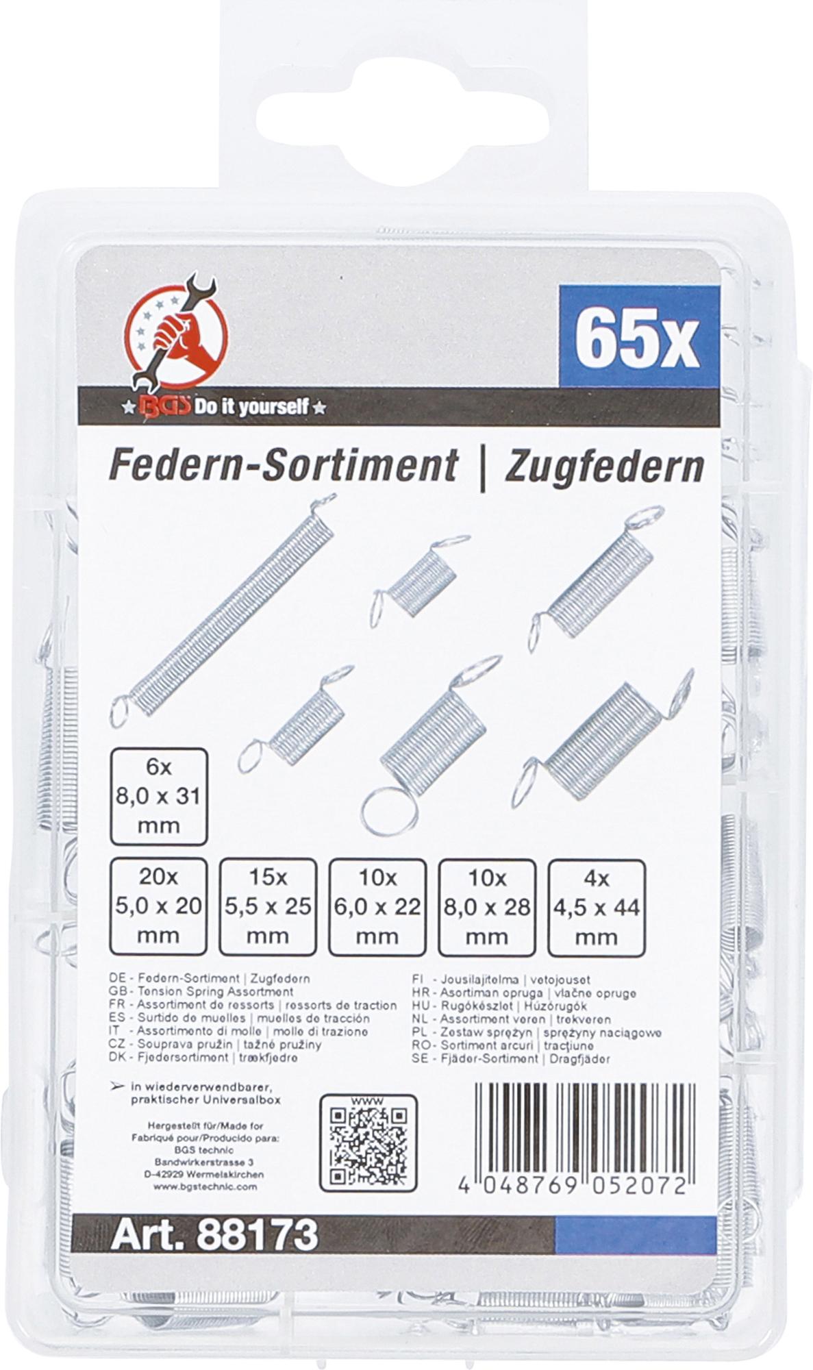 Spyruoklių asortimentas | Tempimo spyruoklės | 65 vnt. (88173)