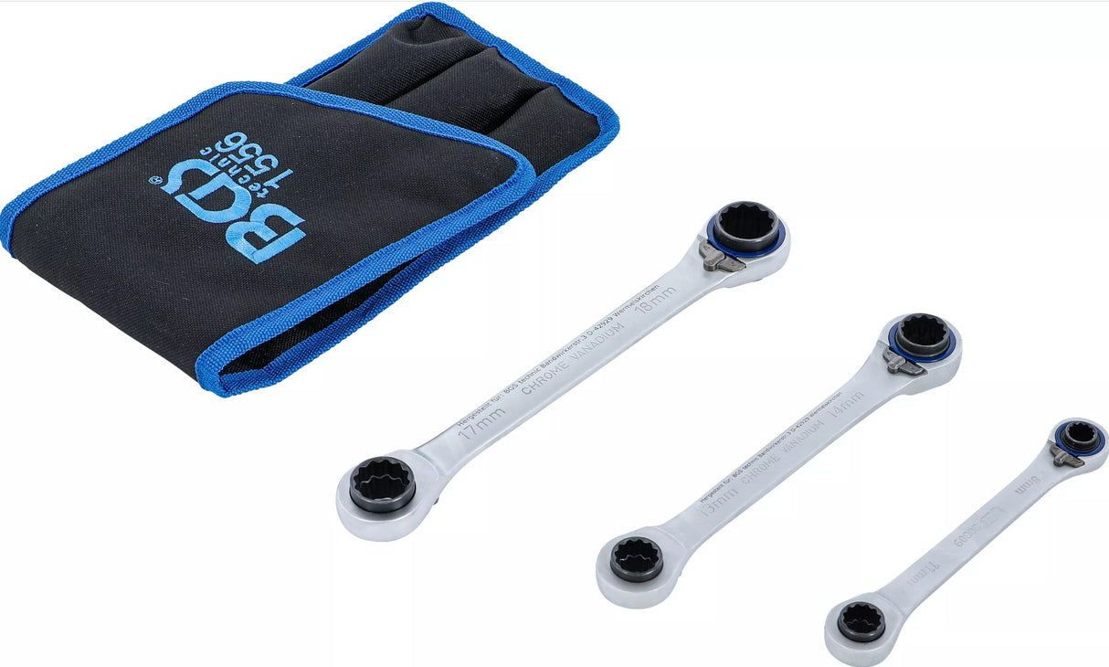 Kilpinių terkšlinių raktų rinkinys | su reversu | 4 viename | 8 x 9 - 18 x 19 mm (1556)