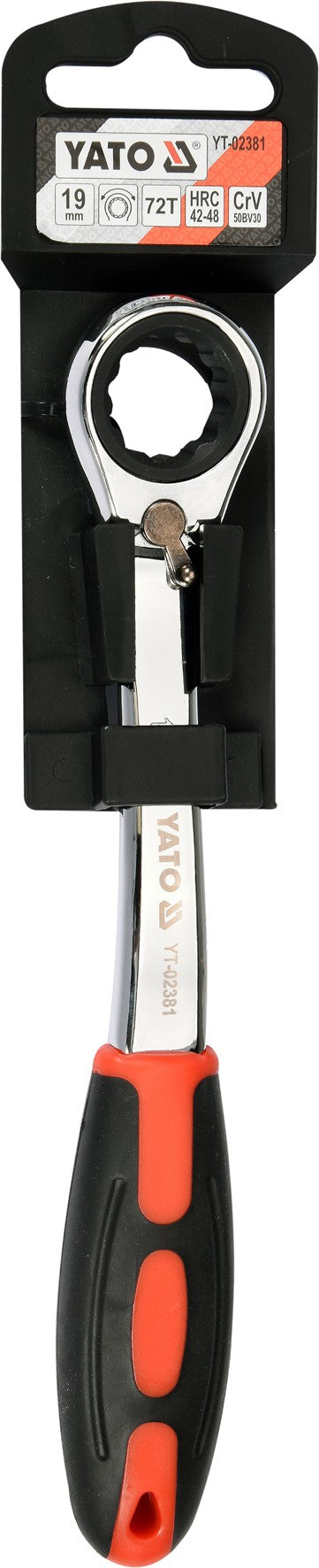 Raktas kilpinis lenktas su terkšle | reversinis | 19 mm (YT-02381)