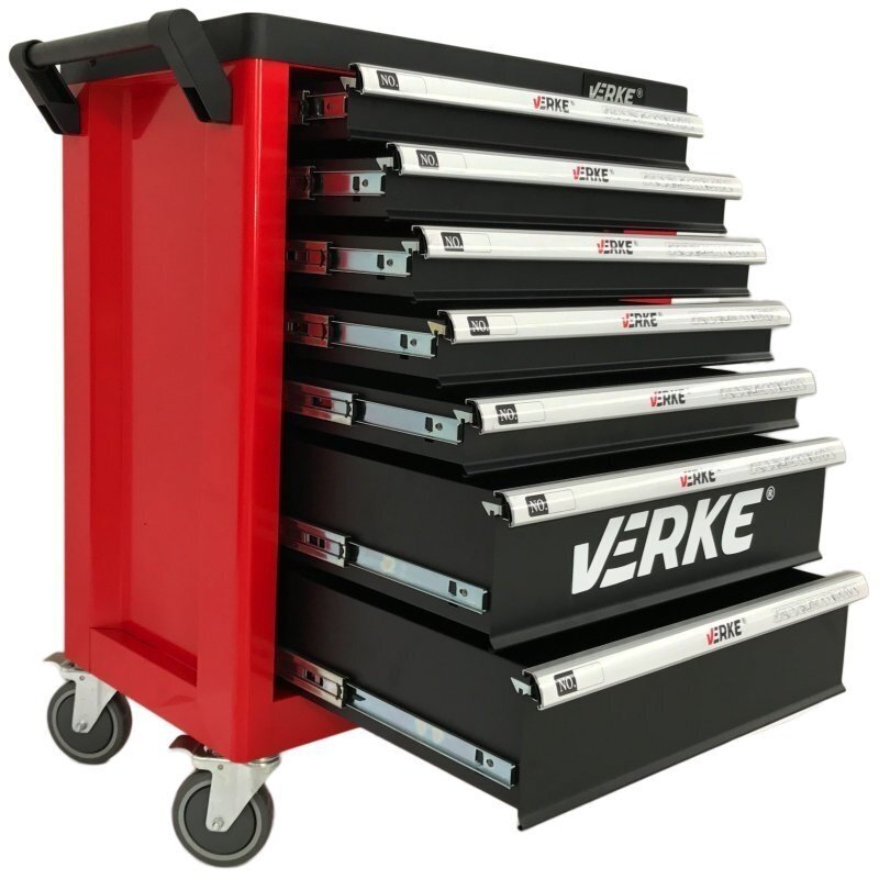 Įrankių spintelė ant ratukų | 7 stalčiai | 1 šoninės durys | tuščia (H7001)