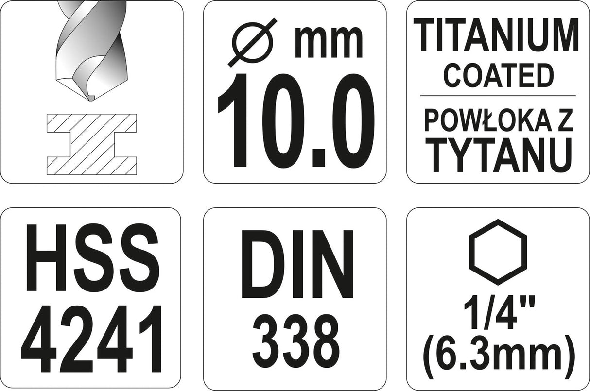 Сверло по металлу с шестигранным хвостовиком 6.3 mm (1/4") HSS-TiN | 10.0 mm